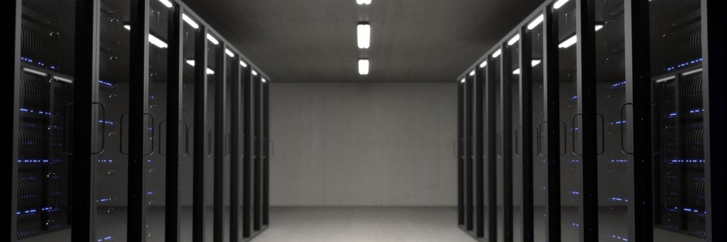 Aisle between server racks in a data center