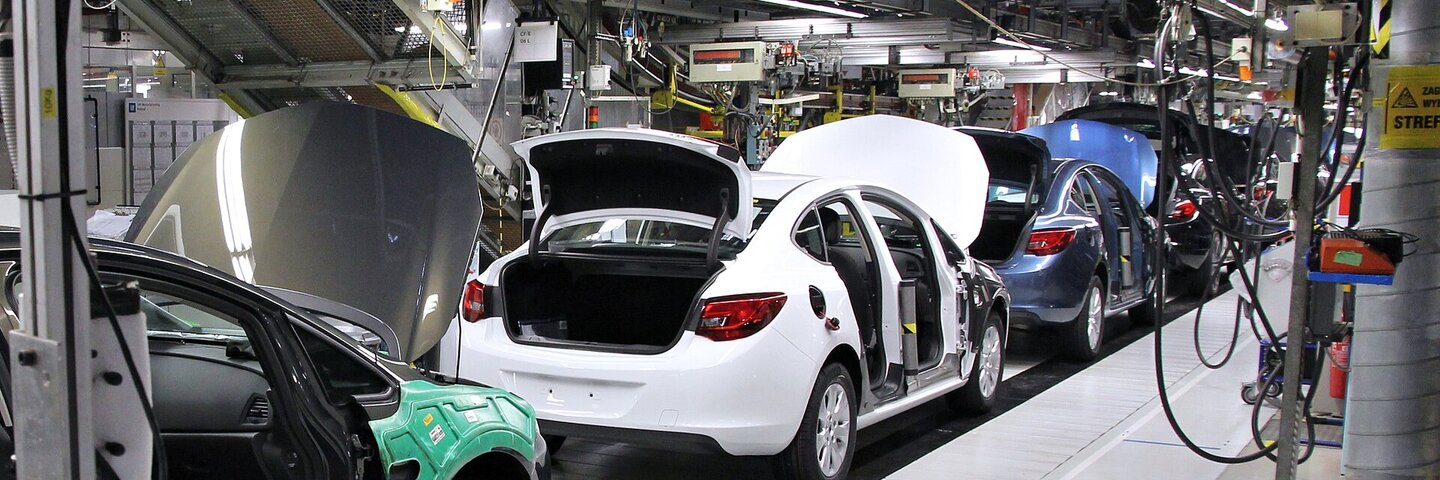 Cars on an automobile assembly line